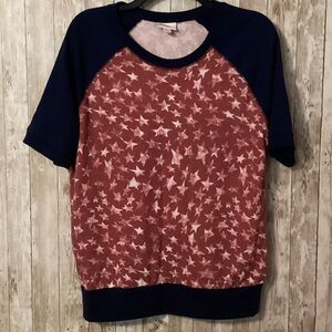 LuLaRoe Red and Blue Star Pattern Top